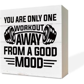لافتات خشبية ملهمة، علامة للياقة البدنية، ديكور مكتبي على شكل صندوق خشبي، لوحة خشبية تحفيزية، علامة ديكور لصالة الألعاب الرياضية المنزلية، هدية راقية، هدية للرجال الذين يمارسون التمارين، أنت على بعد تمرين واحد فقط من المزاج الجيد in Kuwait