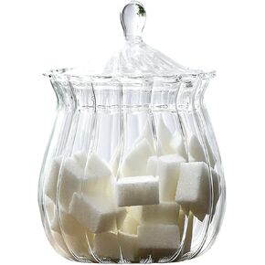 Retro Striped Clear Glass Sugar Bowl Candy Jar Snack Jar Food Storage Jar with Lid