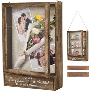 AW BRIDAL 11X16 Large Shadow Box Picture Frames Deep Shadow Boxes Display Cases with Removable Shelves and Drawers, Black Wooden Memory Boxes for Keepsakes with Slot