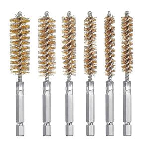 6Pcs Stainless Steel Bore Brush Bristles Wire Brush Wire Tube Cleaning Brush Washing Polishing Tools with 1/4 inch Hex Shank Handle for Power Drill Cleaning Impact Driver (Stainless Steel)