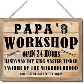 Papa's Workshop Sign, Papa Gift, Funny Workshop Decor, Decorative Hanging Wood Plaque for Wall, Farmhouse Wall Decor, Home Office Decor, Workshop Door Sign, Father's Day Gift for Papa Grandpa
