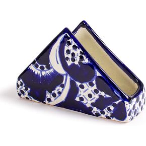 Authentic Mexican Talavera Napkin Holder Colorful Kitchen Decor- Hand Painted - Mexican Pottery - Made in Mexico (Blue)