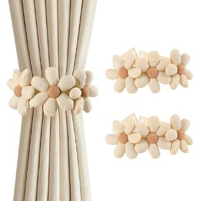 KINIVA 2 Pack Curtain Tiebacks,Handmade Curtain Holdbacks,Boho Modern Home Decor Accessories (Braided Leaf/Tie/White)