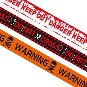 Halloween Caution Tape Decor, Orange Halloween Keep Out Sign Zombie Decorations Red Roll for Halloween Horror Night Theme Vampire Party, 60 Feet.