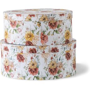 Soul & Lane Large Oval Cardboard Decorative Storage Boxes with Lids - Midnight Blossom Serenade - Set of 2, Cardboard Boxes for Flowers and Gifts, Nesting Memory Boxes for Keepsakes and Organizing