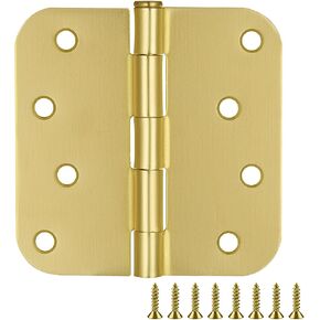 Door Hinges for Interior Doors 3-Pack 4-inch x 4-inch, Design House 5/8-inch Radius Steel Door Hinge Door Hardware, Satin Brass, 181578