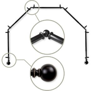 Rod Desyne 13/16" Jodi 5-Sided Bay Window Curtain Rod, Black