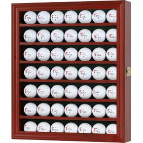 DisplayGifts 49 Golf Ball Display Cabinet Stand Storage Wall Mounted 7 Shelves Display Case Shadow Box with Lockable Door, Great Gift