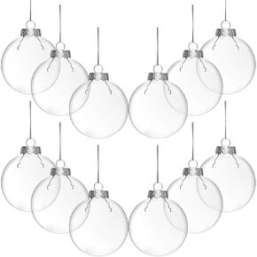 Rocinha Clear Christmas Ornaments 12 Pcs Clear Ornaments for Crafts Fillable Clear Plastic Ornament Balls with Removable Top and Hanging Cords, Perfect for DIY Christmas Tree Ornaments (3.15'')