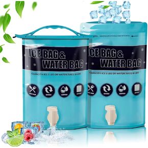 Cooler Ice Bag Reusable Container 2 Pack/ 2.5lb Per Each, Long Lasting Ice Packs for Coolers to Provide Drinkable Chilled Water for Indoor & Outdoor Party