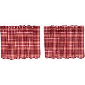 VHC Brands Rustic Red Plaid Kitchen Tier Curtains – Braxton Scalloped Café Curtain for Kitchen & Dining Room
