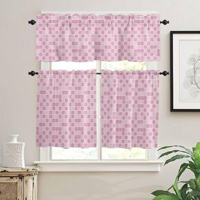 Grey Sage Green Kitchen Curtains and Valances Set, Farmhouse Cafe Curtains Tier Rod Pocket Half Window Curtain 36 Inch Length Modern Abstract Art Graffiti Square Paint 3 Piece Kitchen Curtain Set