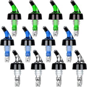 Liquor Bottle Pourers 1oz Set of 12 Measured Bottle Spirits Alcohol Pourers Automatic Measuring Wine Spouts Drink Liquor Pourers Measure Pourer for Cocktail Home Bar (4 Clear 4 Green 4 Blue)