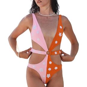 The Joslynn (Two-Tone Floral) One-Piece Swimsuit Handmade Bathing Suit with Hand-Embroidered Details