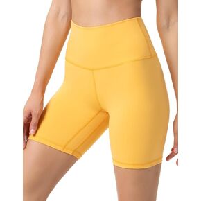 YUNOGA Women's High Waisted Yoga Short 6" Inseam Athletic Workout Biker Shorts (L, Amber Yellow)