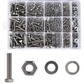 510pcs Hex Head Cap Screws Bolts Flat Washers and Lock Washers Nuts Fully Threaded Stainless Steel Nuts and Bolts Assortment Kit