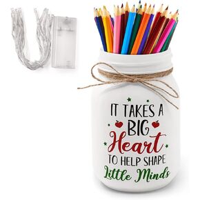 Teacher Appreciation Gift Mason Jar with Light Pencil Holder for Teacher Back to School Thank You Teacher Gifts for Teacher School Classroom Table Decoration