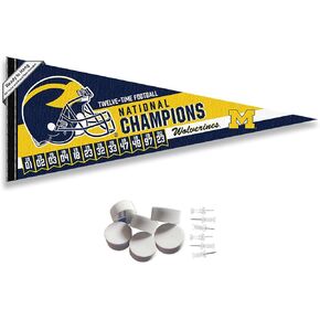 College Flags & Banners Co. Michigan Team University Wolverines 12 Time National Football Champions Pennant Flag and Wall Tack Mount Pads