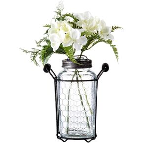 Diamond Star Glass Flower Jar Vase in Metal Stand with Metal Frog Lid, Decorative Centerpiece for Home or Wedding (5.5"L X 3"W X 7"H)