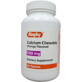 Rugby 500 mg Calcium Chewable Tablets - Dietary Supplement - Orange Flavored - 60 Tablets