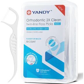 YANDY Twin-Line Dental Flossers, Braces Flossers for Kids Teeth & Adults, Dental Floss for Braces, Dental Floss Picks,Advanced Clean Floss Picks, Easy Storage, Tough Floss, 2X The Clean,50 Count