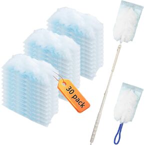 30 pcs 180° Duster Refills Compatible with Swiffer Dusters 180 Handle Dusters, Heavy Duty Duster Replacement with 2 Extra Handle, Unscented (30 Count Refills+2 Handle)