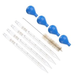 PATIKIL 10ml Glass Dropper Pipettes, 4pcs Lab Graduated Scaled Tool Straight Tip Droppers for Liquid Essential Oil Transfer, with Rubber Cap Cleaning Brush