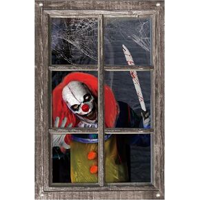 Halloween Decorations Clown Window Clings, Scary Halloween Window Curtain for Bedroom, Washable Window Cover Indoor Decor and Photo Backdrop 49x30.5 Inch