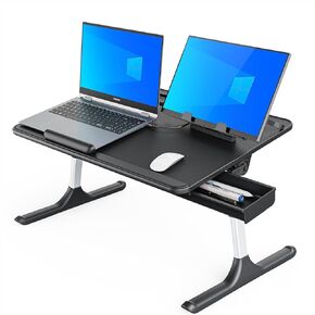 SAIJI Lap Desk for Bed, X-Large Foldable Laptop Table with Book Stand, Wrist Rest, Extra Leg Room for Sofa Couch Floor (Black)