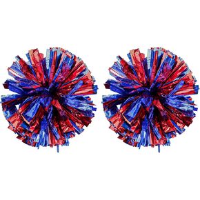 2PCS Cheerleading Pom Poms, Pompones de Porristas for Cheerleader Girls | Spirit Accessories Ideal for Dance Team, Sports Party & Cheering Squad (Red & Blue, with Baton Handle & Plastic Ring Included)