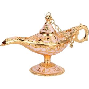 Crisis Gold Genie Lamp, Exquisite Vintage Engraving Pattern, Wishing Light Craft, Home, Office Decoration, Gold Pink, 4.5 x 2.8 x 1.8 inches, 250 grams