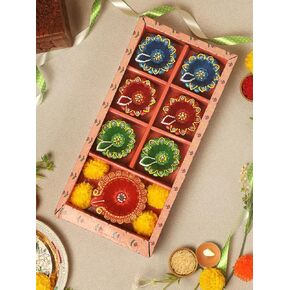 Handmade Terracotta Set of 7 Multicolor Clay Diya for Diwali/Navratri Decorations Oil Lamp Diwali Clay Diya Tea Light Holder Indian Festival Decor Diyas for Pooja & Diwali Decorations | TRBD7-03
