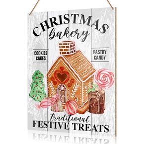 UDNADKEX Christmas Decorations Hanging Sign, Christmas Bakery Decor Rustic Gingerbread Holiday Decorations Xmas Wooden Wall Sign, Candy Land Express