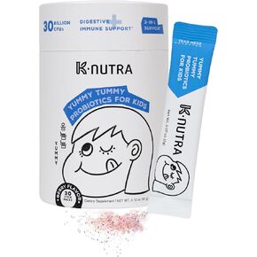 K-Nutra Yummy Tummy Probiotics for Kids (2.12oz, 30 Sticks) 3-in-1 Daily Digestive & Immune Health Support, Pre & Pro Biotic Powder Packets, 30 Billion CFUs Clinically Tested (Ages 3+) Zinc&Vitamin D