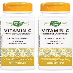 Nature’s Way Extra Strength Vitamin C with Bioflavonoids - 1,000 mg Vitamin C per Serving - Immune Health* - Citrus Bioflavonoids from Orange, Grapefruit, Lemon & More - 250 Capsules (2 Pack)