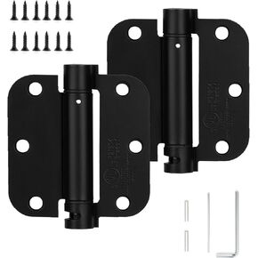 Sophia 2 Pack Self-Closing Door Hinge 3.5 Inch Rounded 5/8 Radius, Spring Hinges Adjustable Tension, Automatic Door Closer Hinge for Interior Exterior Residential Standard Indoor Doors,Matte Black