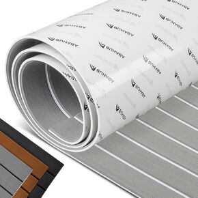 Abahub EVA Foam Boat Decking 96''x16.8'' Self-Adhesive Faux Teak Marine Flooring Sheet Traction Pad for Boats Surfboard, Gray with White Seam Lines