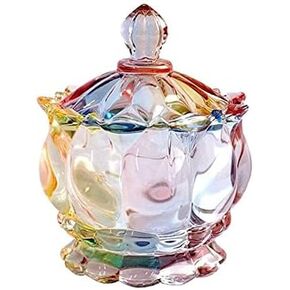 Royal Embossed Clear Glass Apothecary Jar With Lids, Glass Biscuit Jar Candy Jar Containers Wedding Candy Buffet Jars Crystal Jewelry Box Food Jar-7oz (Flower)