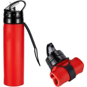 Collapsible Water Bottles 15oz, Odorless BPA-Free Silicone, Leak-Proof Foldable Reusable Bottle - Perfect for Cruise Travel Sports Gym Hiking Camping Cycling - Black