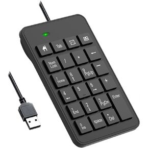 Wired Number Pad, USB Numpad 23 Key Number Keypad Keyboard for Laptop PC Desktop Computer Notebook - Black