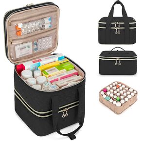 Yarwo Medicine Storage Bag Holds 72 Bottles, 3-layer Pill Bottle Organizer with Demountable Design, Travel Carry Case for Pills, Potions, Vitamins and First Aid Supplies, Black (PATENT DESIGN)