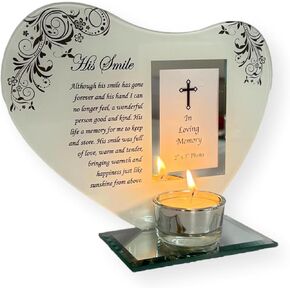 His Smile - Inspirational Poem, Candle and Photo Holder Glass Memorial Plaque