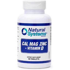 Calcium Magnesium Zinc Vitamin D Supplement 60 Tablets by Natural Systems - Calcium Magnesium Zinc and VIT D Supplements for Strong Immune System - Magnesium Supplement for The Immune System