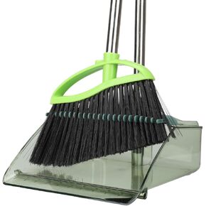 Broom and Dustpan Set, Household Soft Bristles Broom with Dustpan Combo Set, Indoor Broom with Standing Dust Pan,Angle Broom and Dustpan for Room Kitchen Lobby Office (Grey)