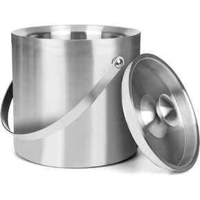 3L Double-Wall Insulated Stainless Steel Ice Bucket with scoop for Cocktail Bar - Metal Ice Bucket for freezer with Lid for parties,Camping,and More!champagne bucket,bar cart accessories