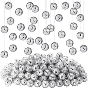 Hoolerry 200 Pcs 1.2 Inch Mirror Disco Balls Ornament Mardi Gras Mini Small Disco Ball Hanging Decorations Reflective Ball for 70s Disco Themed Party Christmas Tree Birthday Wedding (Silver)