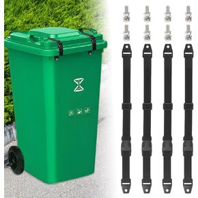 4 Pcs Trash Can Lid Lock, Universal Garbage Can Lock Strap, Adjustable Outdoor Trash Can Lock for Animals, Squirrels, Dogs, Raccoons, Locking Trash Can During Strong Winds-Black