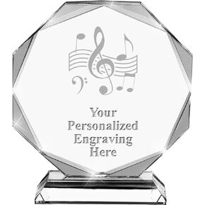 7 3/4" Music Award, Custom Engraved Music Crystal Trophy, Music Presentation Trophy, Engraving Included Prime
