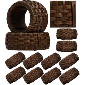 Woven Napkin Rings Set of 12, Handmade Rattan Fall Napkin Rings Holders, Natural Napkin Buckles Holder Bulk for Farmhouse Wedding Thanksgiving Xmas Easter Table Décor - Wash Walnut