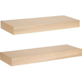 Kate and Laurel Havlock Modern Natural Floating Shelves, Set of 2, 18 x 8, Natural Wood, Mid-Century Bathroom and Kitchen Shelves for Storage and Display Decor